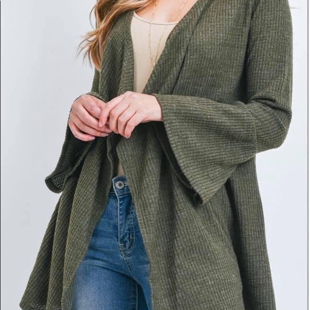 Olive bell sleeve cardigan